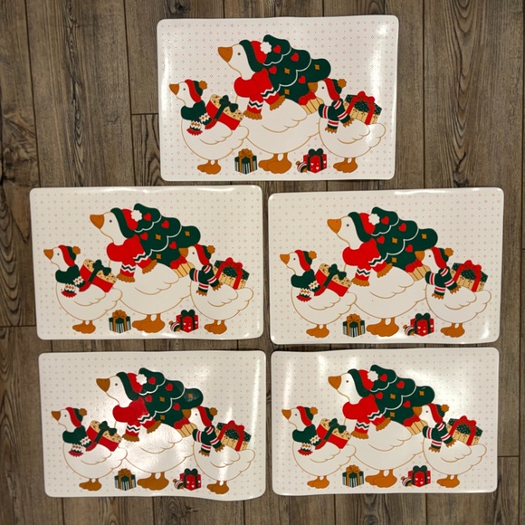 Vintage Christmas Goose Placemats Set of 5 Retro Holiday Country Geese Decor - Picture 2 of 8